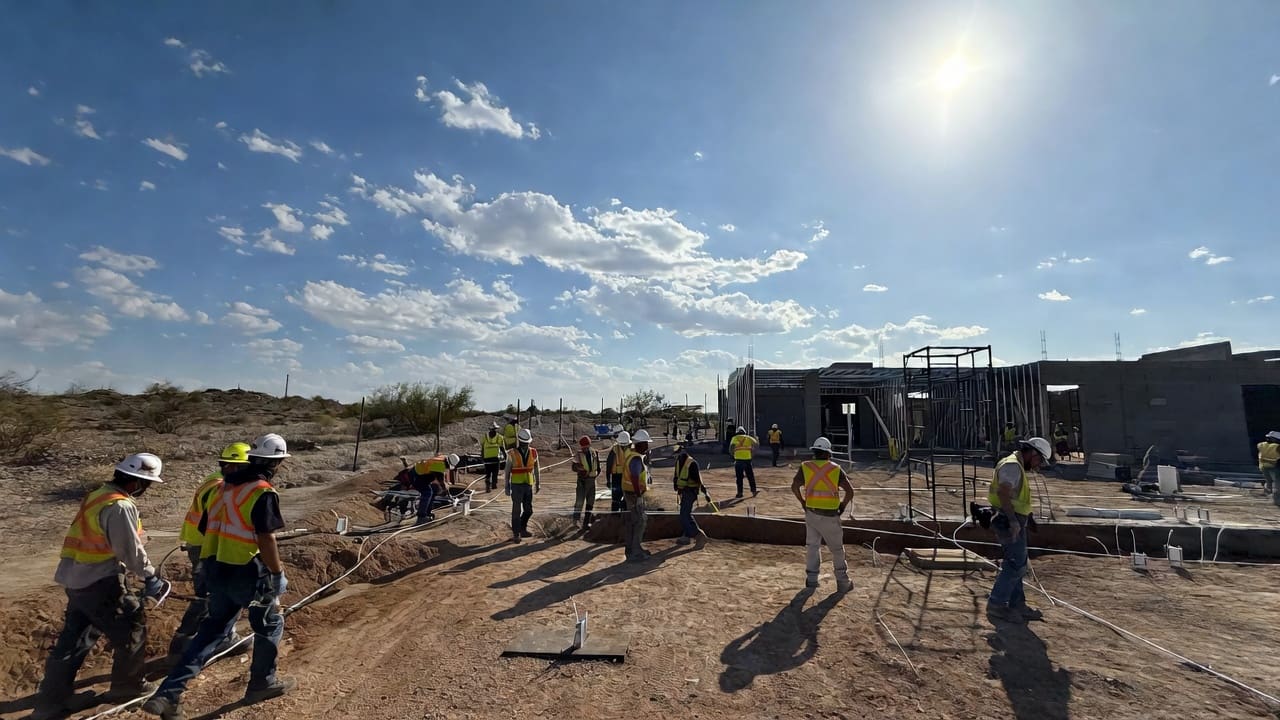 Electrical contractor crew working in Arizona heat at a Phoenix-area construction site