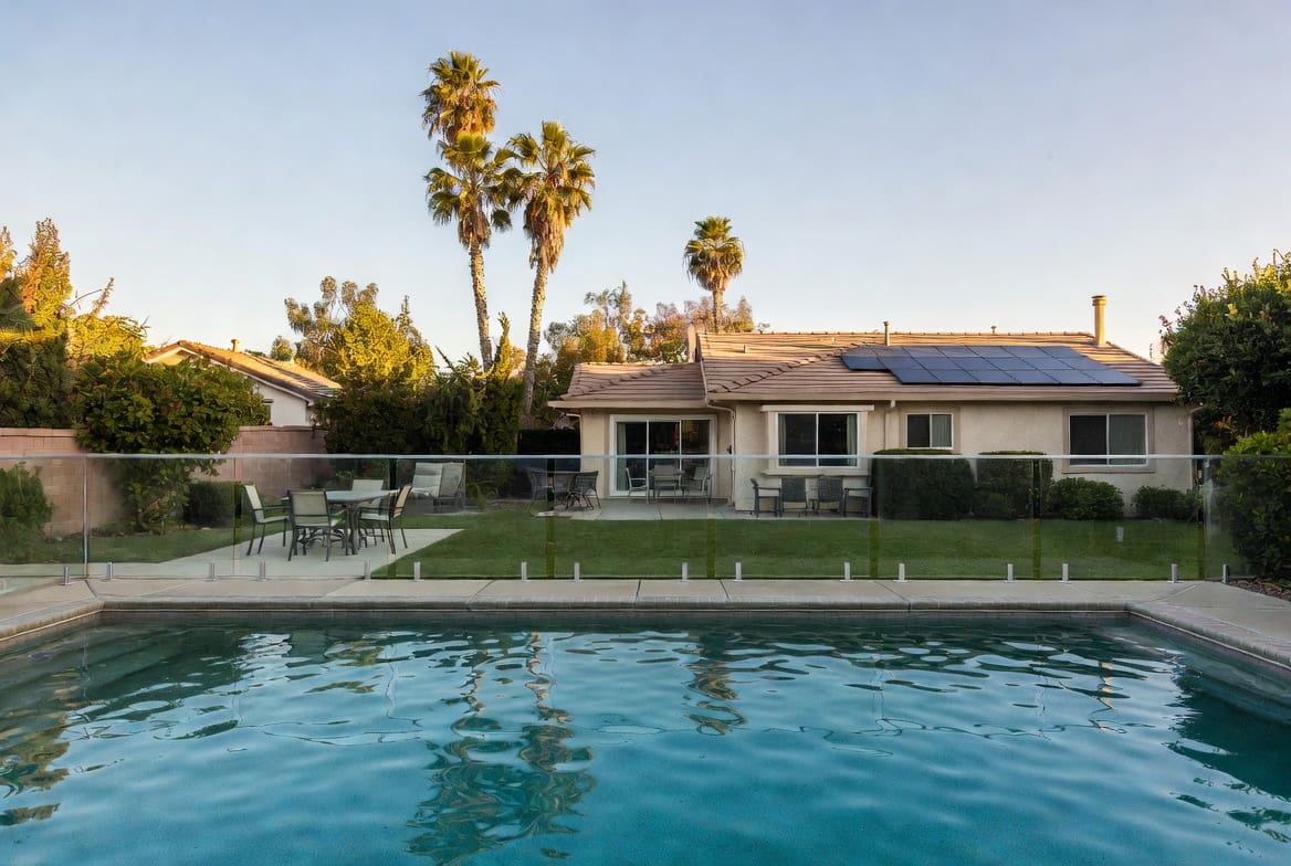 California backyard pool and rooftop solar showing California home insurance pool and solar