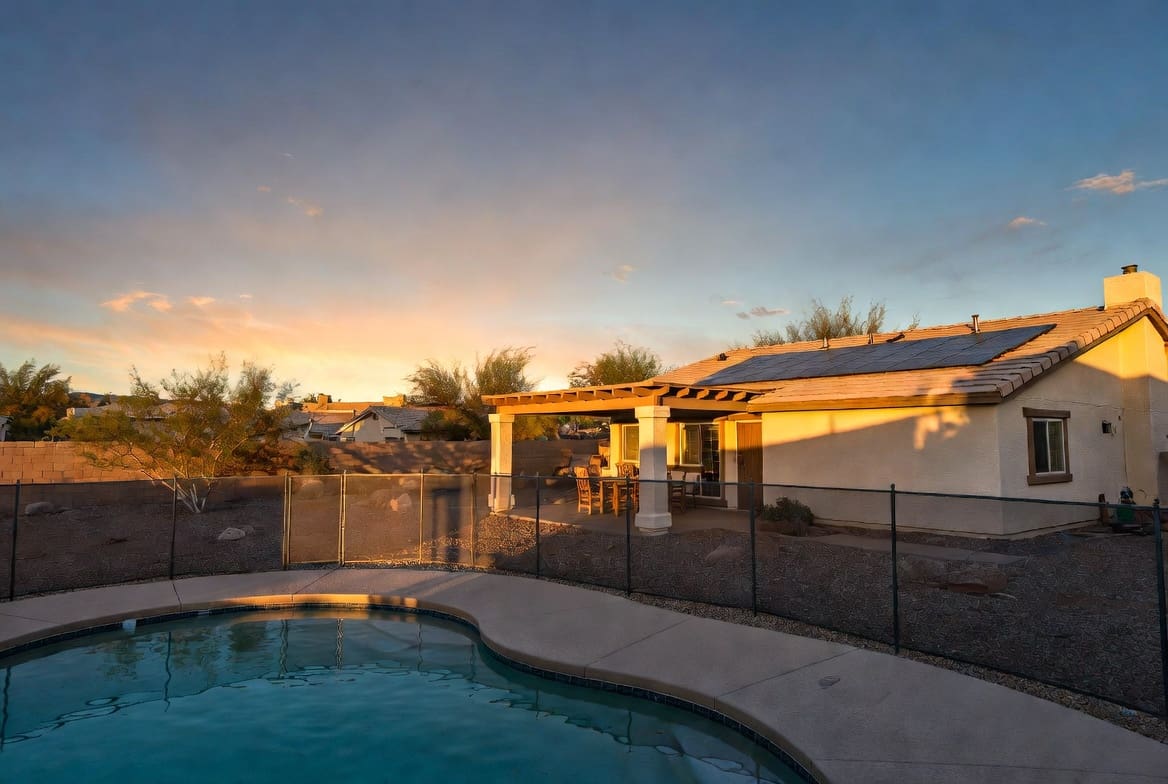 Las Vegas backyard pool and rooftop solar showing Nevada home insurance pool and solar