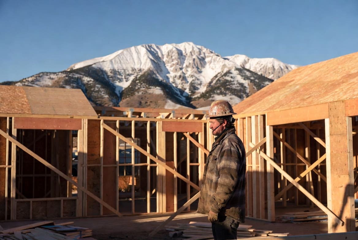 Lehi general contractor insurance review at a framed building site below the Wasatch mountains in Utah